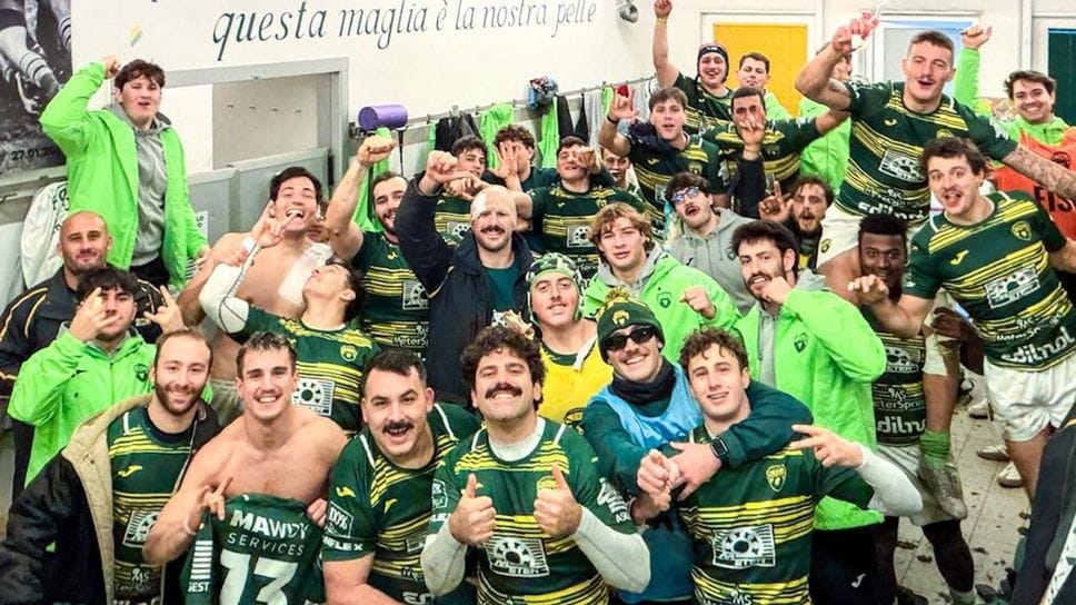 La soddisfazione nello spogliatoio gialloverde: Biella Rugby c’è