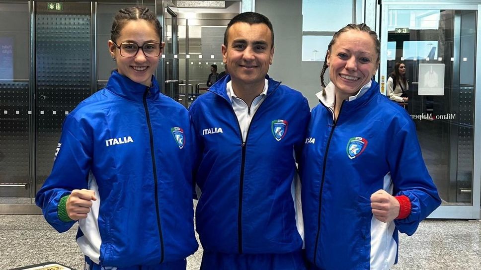 Nicole Perona(a destra) con il tecnico Ivan Sciolla e con la compagna di nazionale Elena Tombini