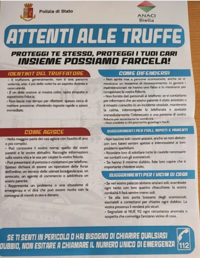 Il volantino che sarà affisso nei condomini biellesi