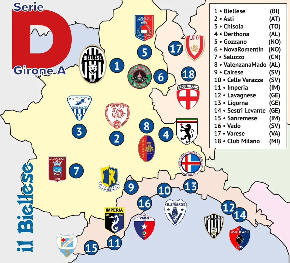 La geografia del Girone A di Serie D
