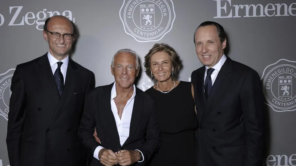 Giorgio Armani con Paolo, Anna e Gildo Zegna in occasione del centenario della Ermenegildo Zegna Giorgio Armani con Paolo, Anna e Gildo Zegna in occasione del centenario della Ermenegildo Zegna
