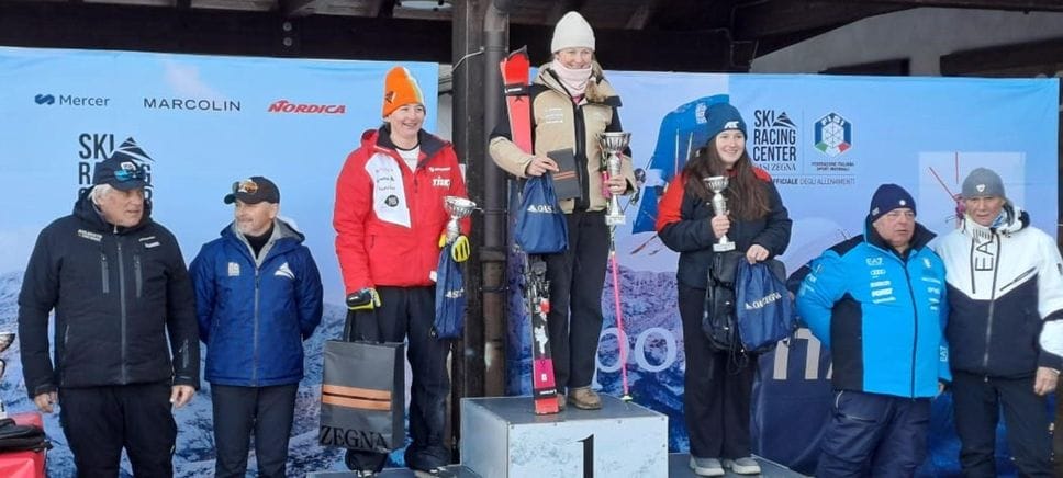 Il podio assoluto della seconda gara Fis femminile del Trofeo Zegna