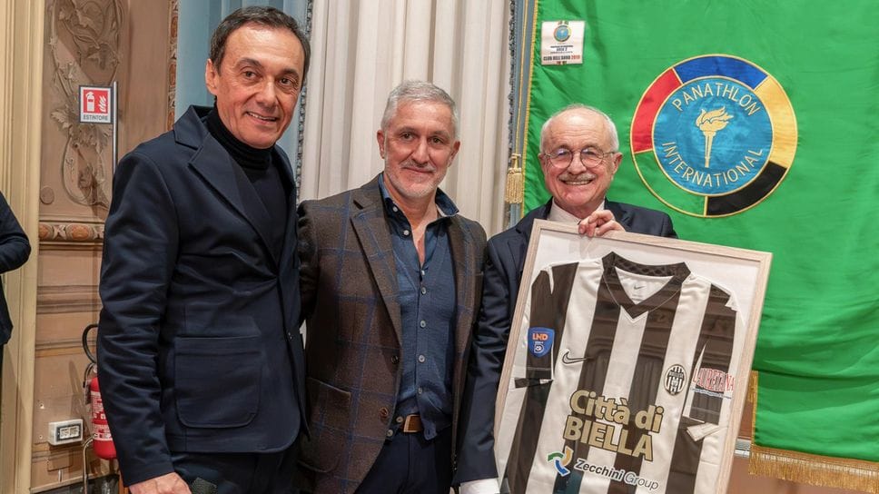 Luca Prina, Alessandro Blotto e Eugenio Zamperone nella serata dedicata alla Biellese al Panathlon Club Biella (fotogallery a cura di Biellese 1902)