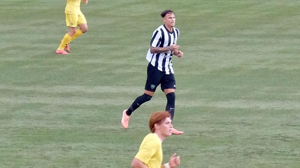 Stefano Beltrame nella gara di andata: segnò il gol della bandiera